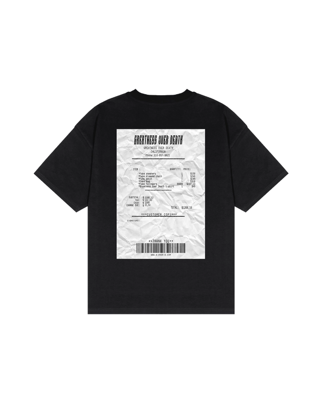 Tee Shirt Oversize "Receipt" Noir - Greatness Over Death