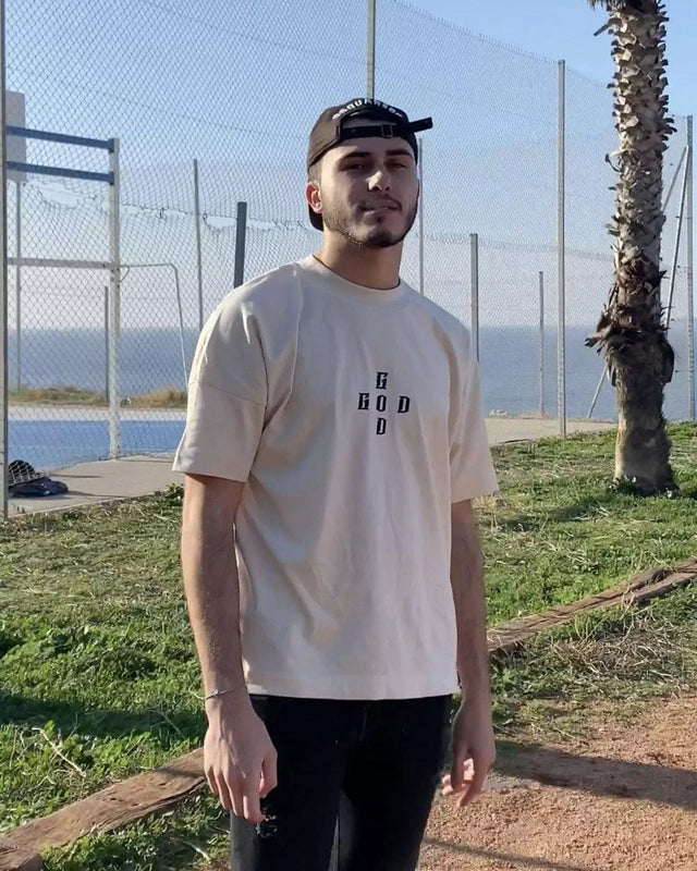 Tee Shirt Oversize "G.O.D cross logo" Cream - Greatness Over Death
