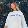 coupe oversize boxy t-shirt crème coton bio porté